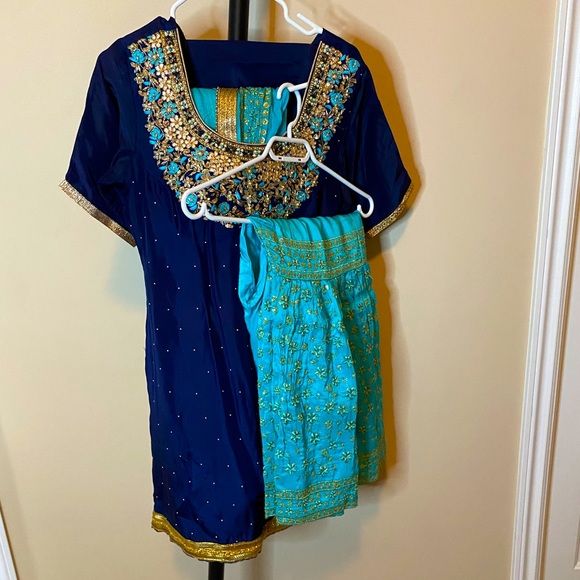Womens small Punjabi-styled light and navy blue kameez and gharara outfit. - Picture 1 of 3